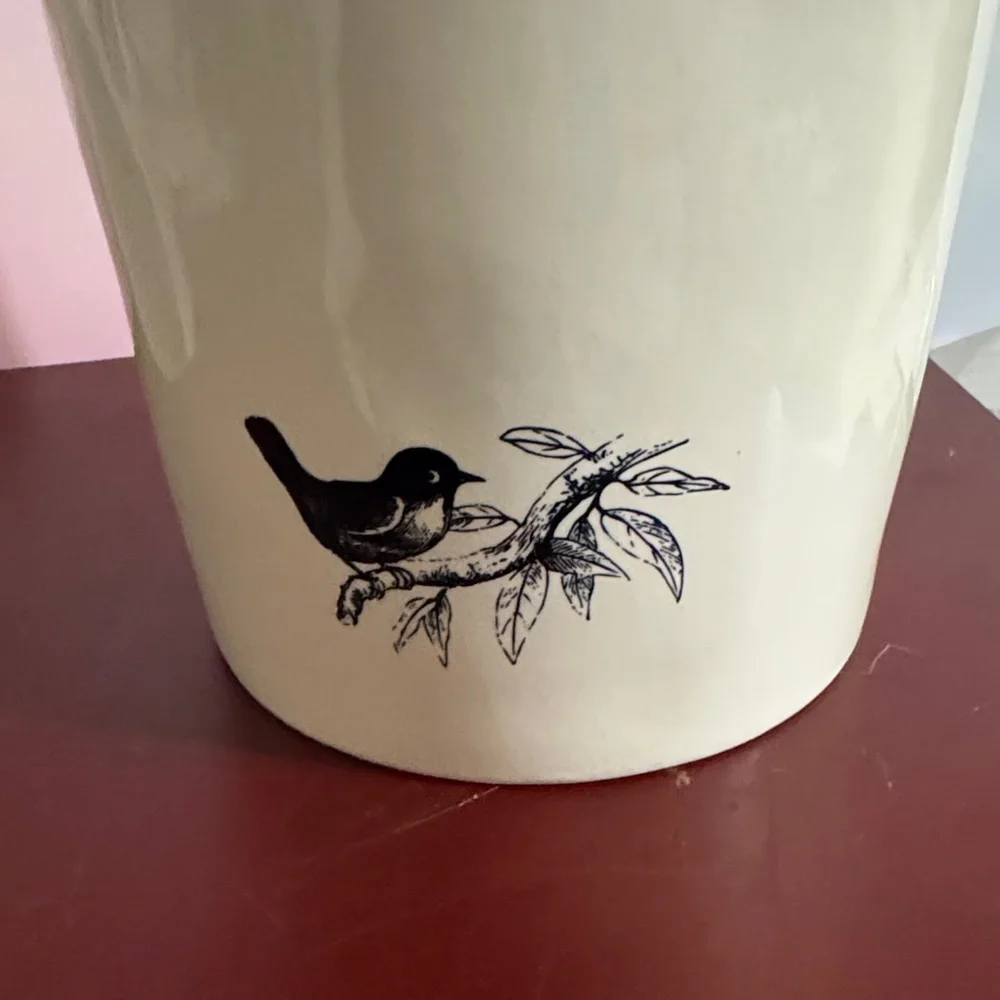 Rae Dunn artisan collection Chirp Ceramic Birdhouse with Teal Ribbon